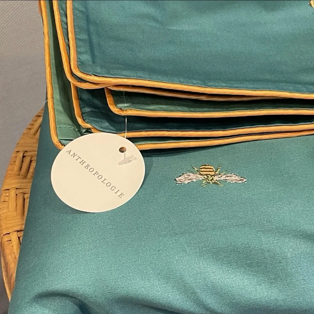 NEW Anthro Emerald Green Bee Boho Queen / King Size Bedding Duvet Sham Case Set